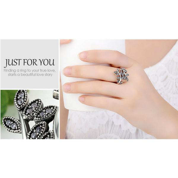 Sterling Silver Pave Clear Cubic Zircon Leaves Band Ring Vintage Style Jewelry (R12281)