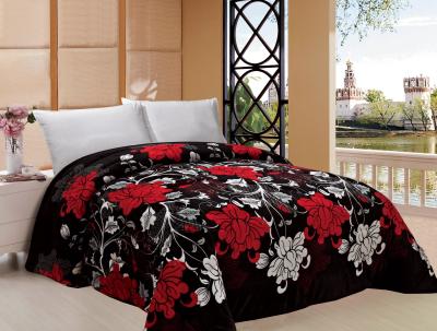 Big Flower Pattern Warm Bed Sheets For Winter , Printed Flannel Winter Bedding Sets