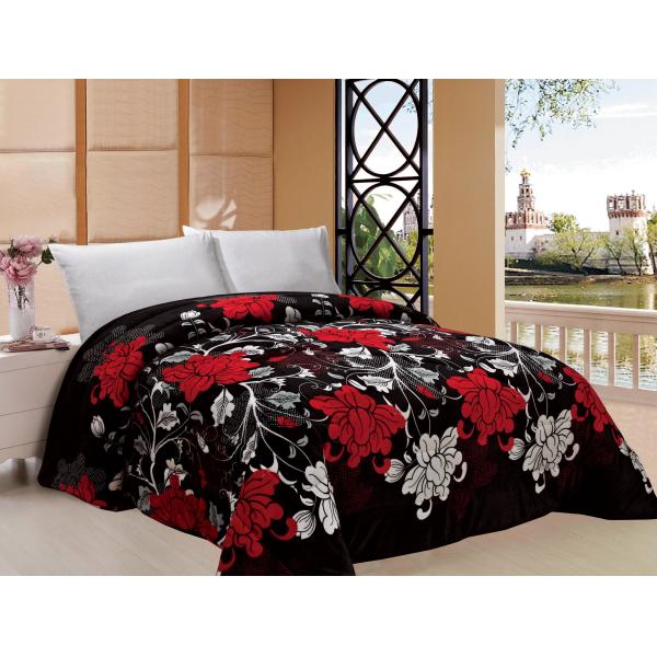 Big Flower Pattern Warm Bed Sheets For Winter , Printed Flannel Winter Bedding Sets
