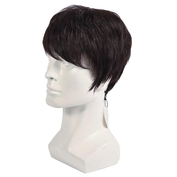 150% Density Natural Black Short Human Hair Wig for Men Layered Full Replacement Hair