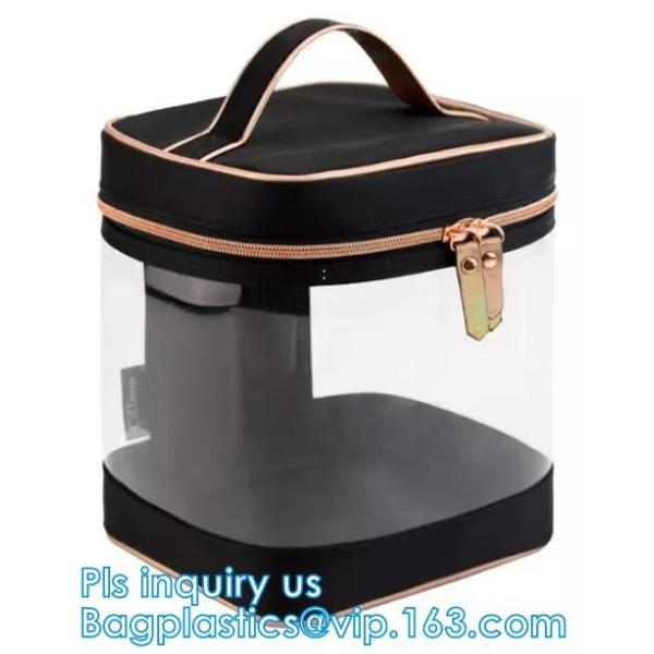 Travel Plastic Cosmetic Bags , Wash Cosmetic Bag With Inner Mirror
