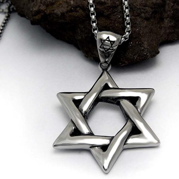 Men's 925 Silver Plated Titanium Stainless Steel Necklace with Jewish Stars(SP460)