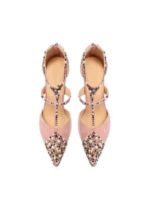 Women S Dress Shoes In Apricot Color With Chunky Heel And Strap Design For Job Market