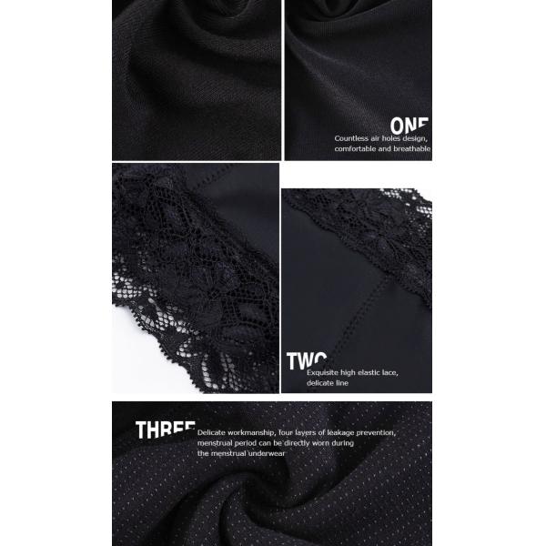 Organic Cotton Plus Size Menstrual Underwear Panties Lace 4 Layers Nylon Absorbent