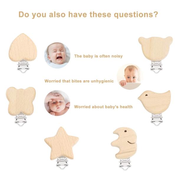 1.8in à 2.2in en forme d'animal prise dentelle en bois durable jouets de dentition pour bébé pour apaiser