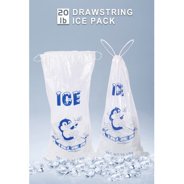 20lb LDPE Durable Plastic Ice Bags Heat seal With Drawstring Closure