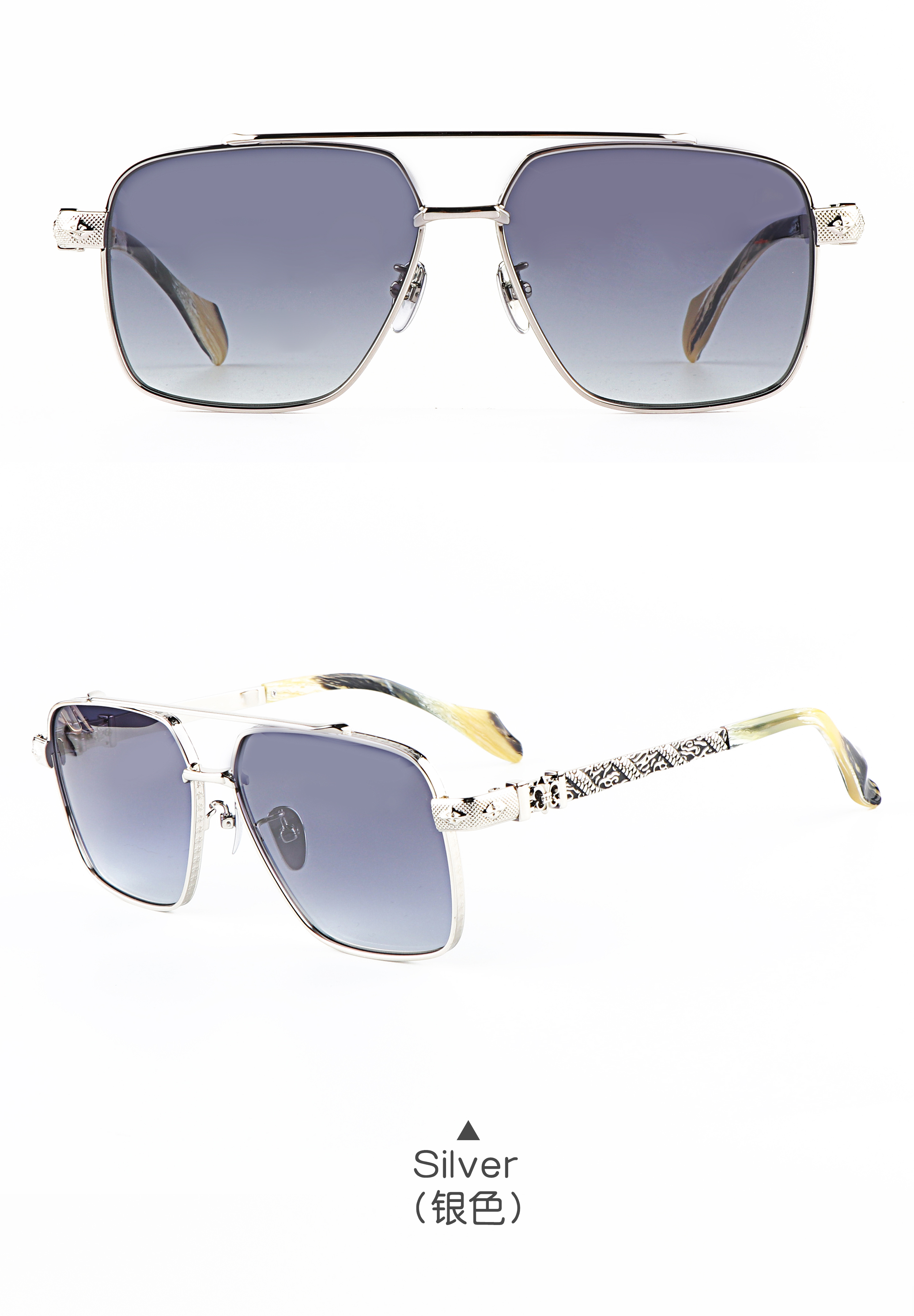 Wholesale Square Pilot  Metal Frame with Intricate Decorative Detail UV400 Protection Prescription Y2k Sunglasses for  Unisex