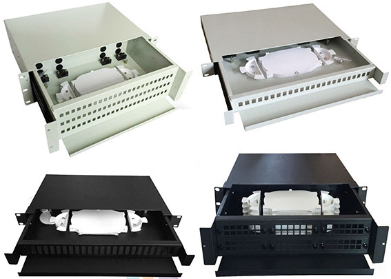 Steel Fiber Optic Terminal Box Rack Mount Fiber Optic Patch Panel 2U with LC Adapters