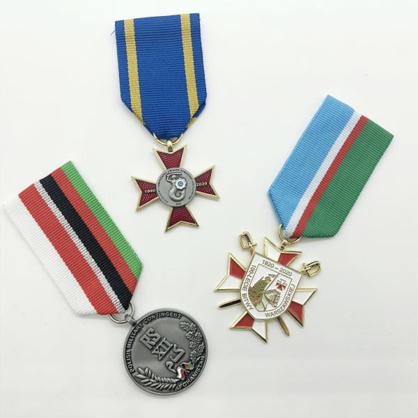 Brass Round Metal Sports Medal 3D Antique Silver Plated Commendation With Ribbon