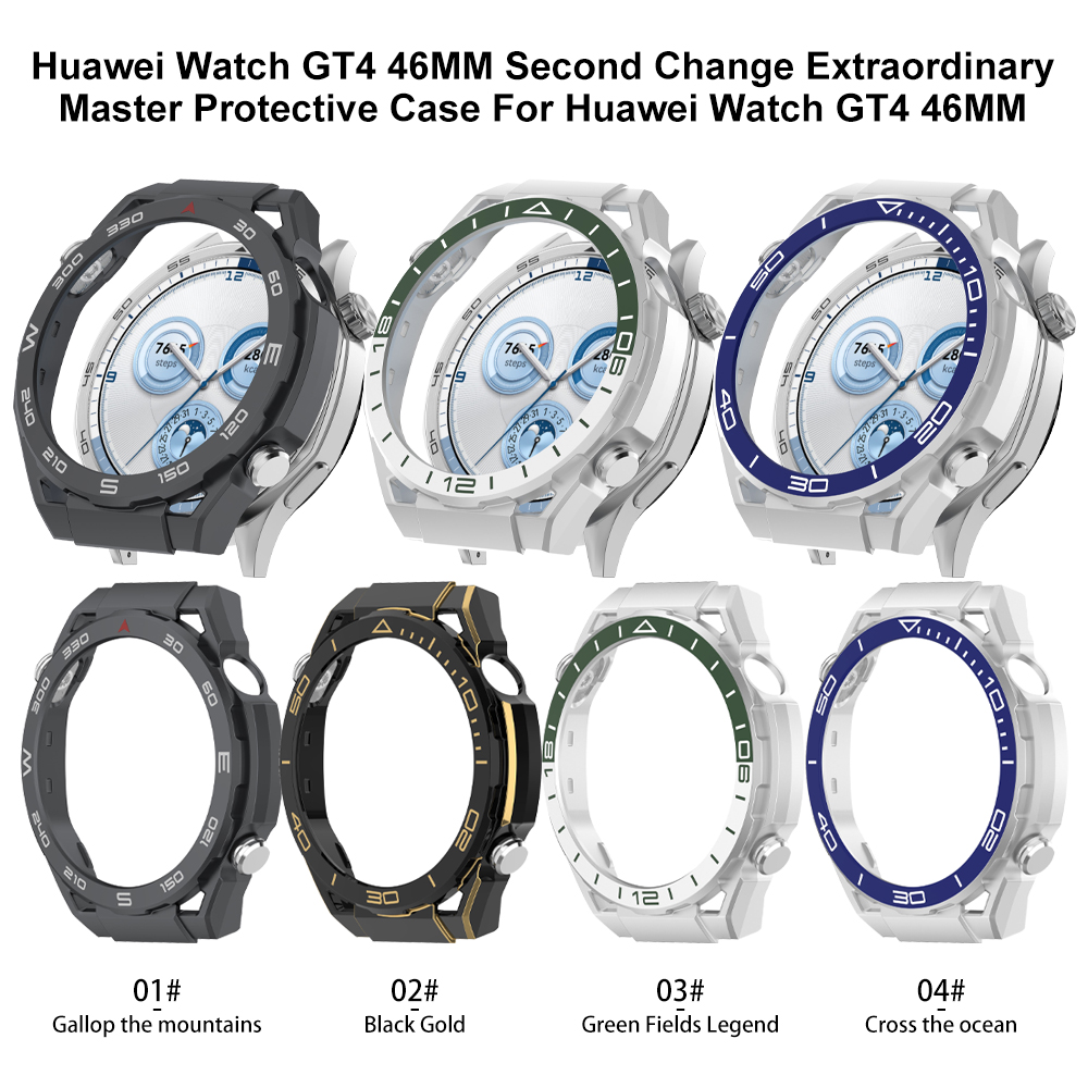 Eraysun for Watch GT4 46MM Tempered Glass Screen PC Protective Case with Scratch Resistant Bumper Cover-Fashion/Luxury Style