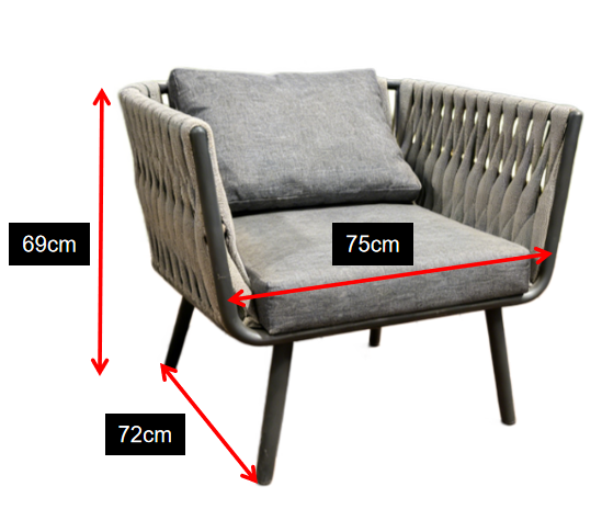 Outdoor Rope Woven Armchair with Cushion for Patio Garden Balcony