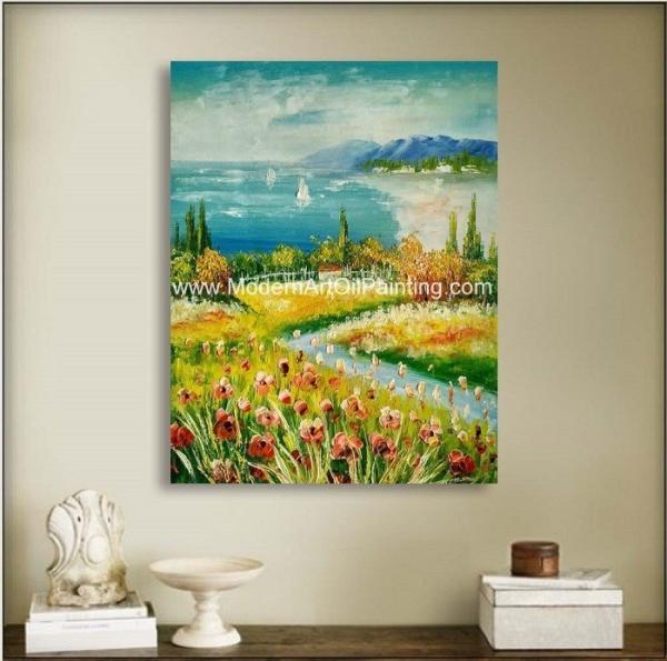 Framed Palette Knife Oil Paintings , Seascape Oil Paintings For Modern Decoration