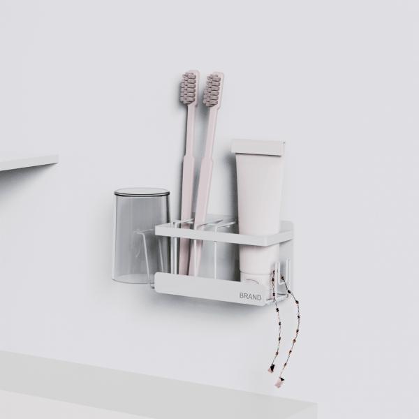 No Drilling Household Magnetic Attraction Shower Rack With Towel Holder Bathroom Organizer Wall Mounted Toothbrush Holder