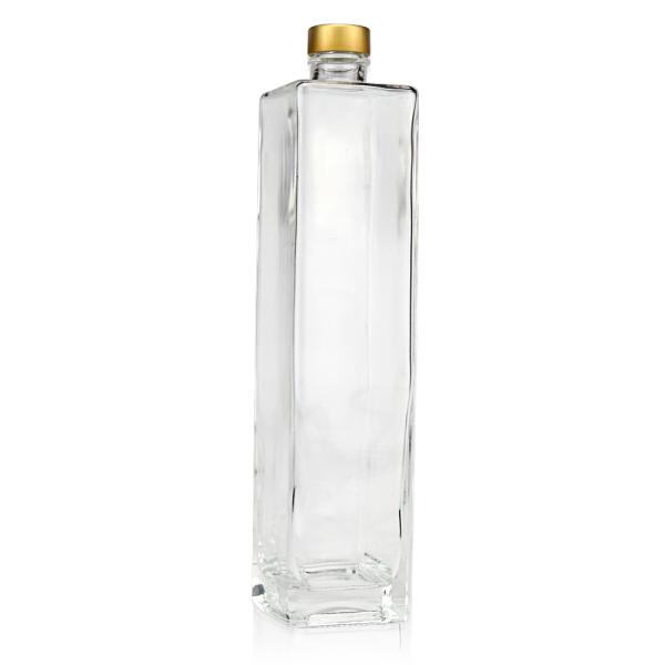 Electroplating 750ml Gold Cork Top Rectangle Vodka Wine Glass Bottles for Liquors