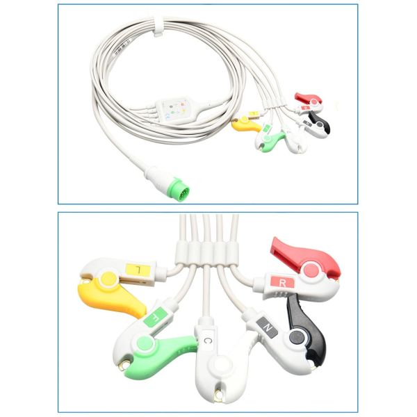 Commen C30C50Star8000Nc8 Compatible 12-Pin Integrated Five-Lead ECG Lead Wire Medical Consumables CE Certified 3.2m Green
