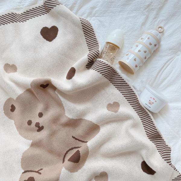 Y-Z 100%cotton Knit Baby Wrap Knitted Natural White Light Beige Gray Throw Baby Girl Boy Newborn Blanket