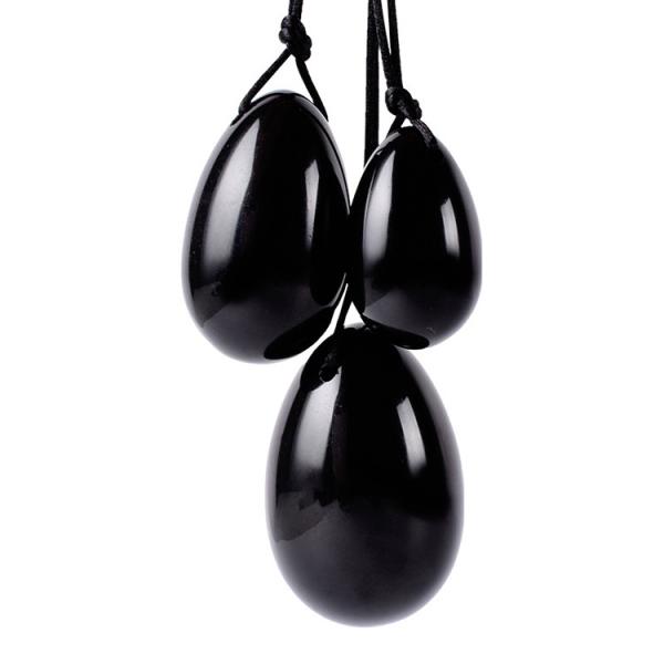 43x30mm Female Massage Black Obsidian Yoni Egg With String