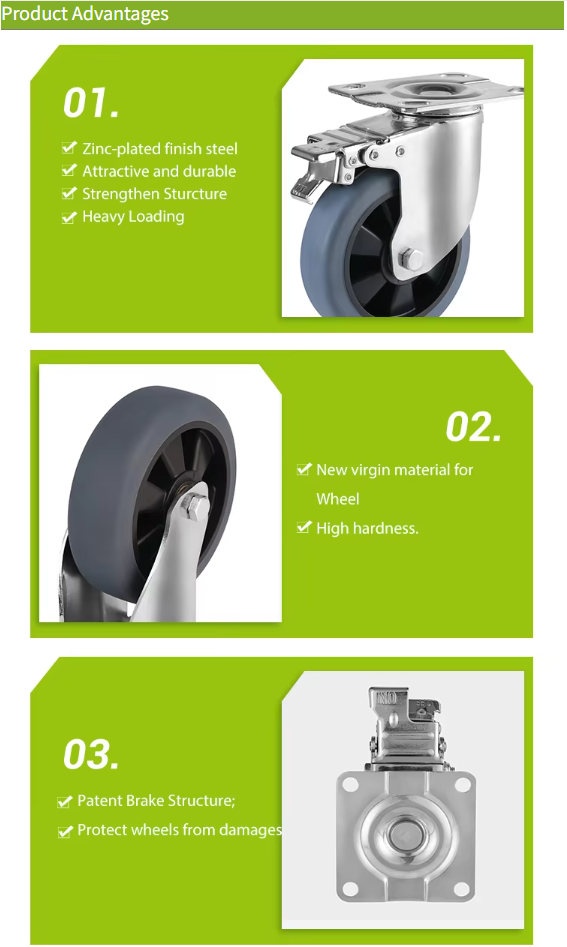 Threaded Stem Medium-Heavy Duty TPR Industrial Removable Caster Wheels – Smooth & Floor-Friendly Mobility