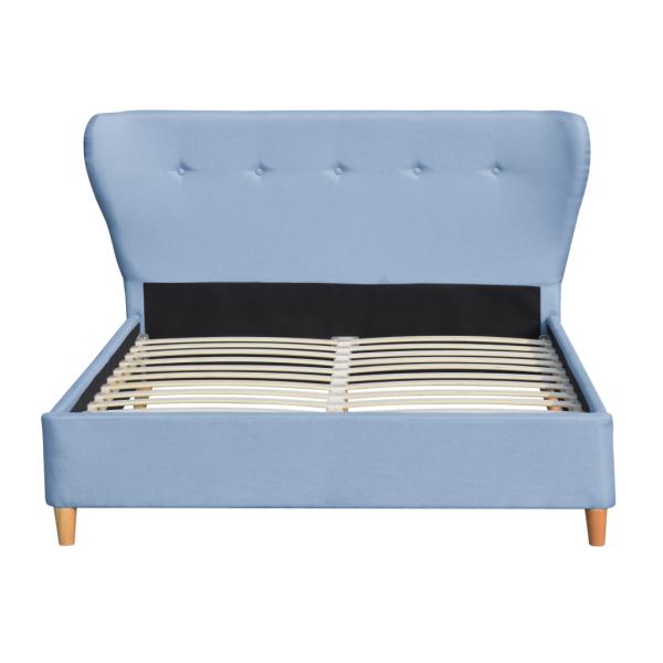 Modern Wooden Ottoman Double Bed Dark Grey Velvet Luxury Curved Headboard