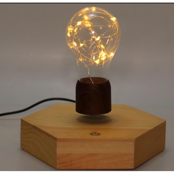 360 magnetic levitation display for lamp , floating lamp light bulb display with wooden base
