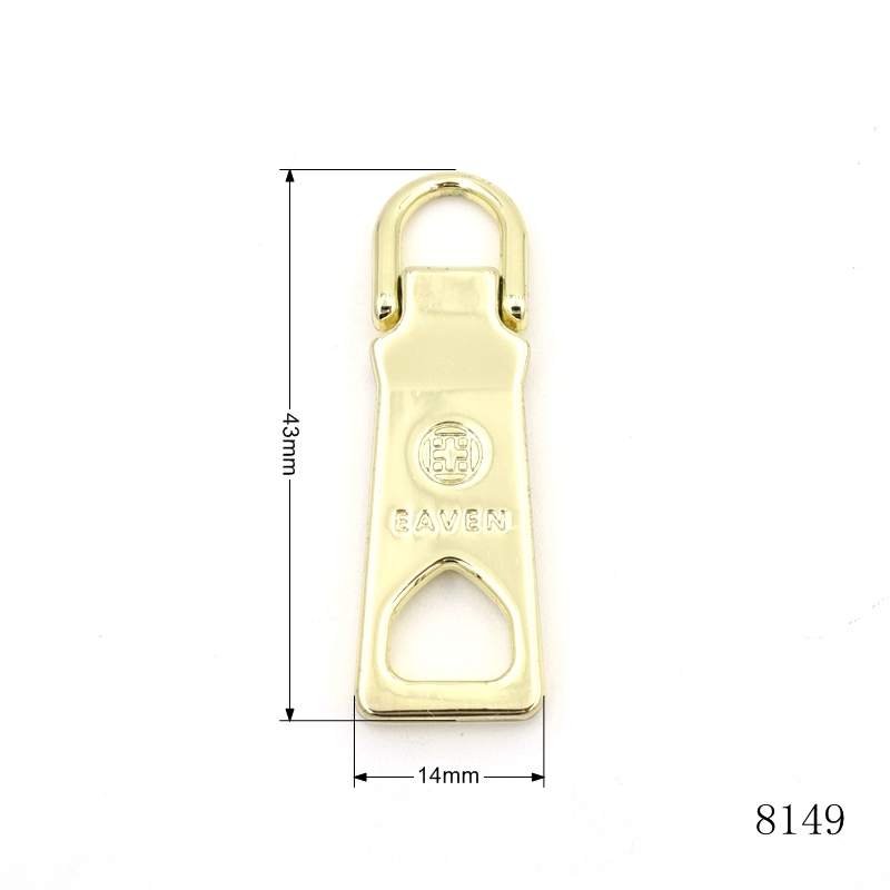 Mirror Finish Metal Zipper Puller 43*14mm Gold Zipper Sliders OEM ODM