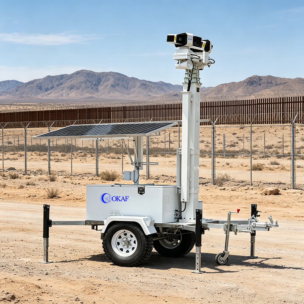 Off-Grid Solar-Powered Mobile Surveillance System 12m Telescopic Mast Solar CCTV Security Trailer for Construction Site