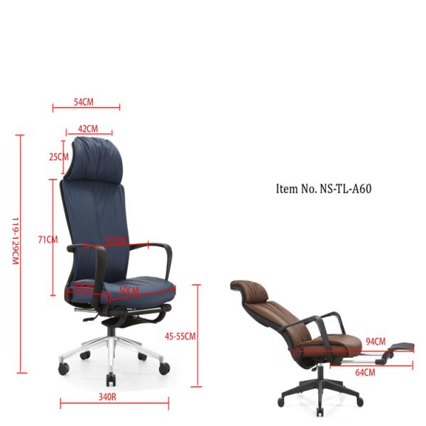 129cm Leather Reclining Desk Classic Executive Chair 170 Degree Ergonomics