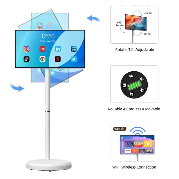 21.5 Inch Smart Portable Monitor Screen Digital Signage Display Moving Touch Screen Monitor Android 15 Smart Tv Rollable Tablet