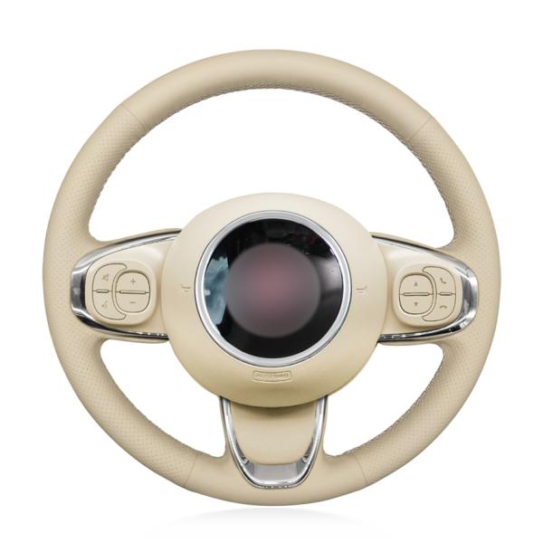 MEWANT For Fiat 500 2015-2021 / 500C 2016-2021 Best Ladies Car Steering Wheel Cover Beige Leather Factory Wholesale Price