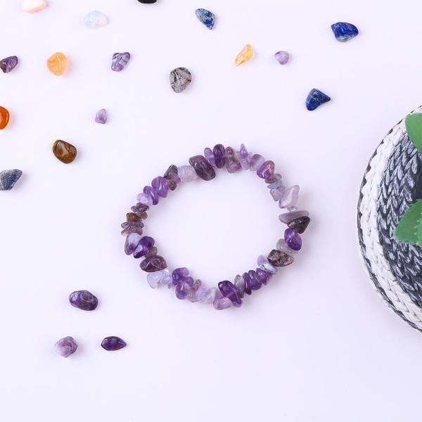 Ручная работа Чипы Гравий Каменный браслет Нерегулярный аметист Лечебная энергия Ювелирные изделия