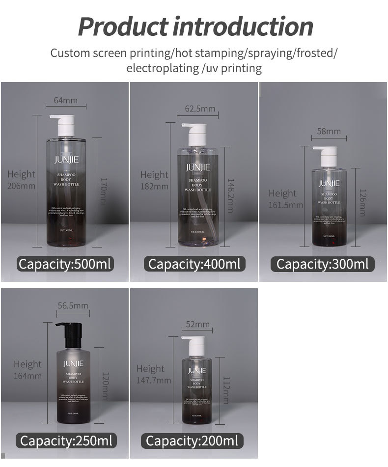 Luxury Cosmetic Packaging 500ml PET Plastic Shampoo Bottle Liquid Hand Wash Body Lotion Frosted Pump Bottles for Skin Care