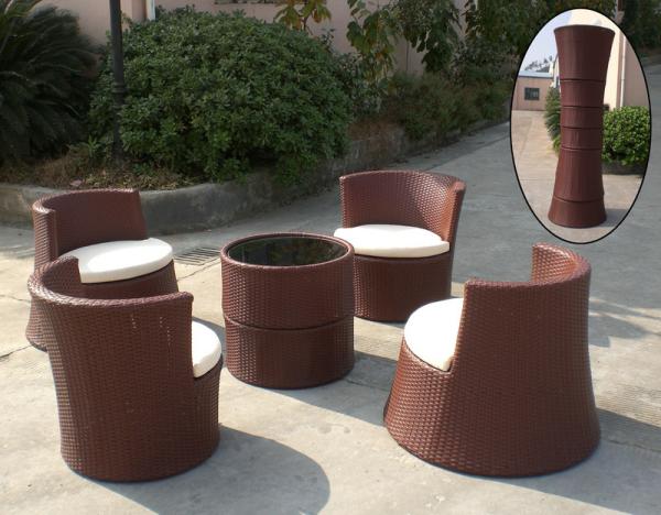 Outdoor Garden Half Round Black Cane Bullet Sofa , Waterproof