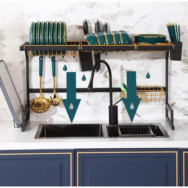 Stainless Steel Over The Sink Drying Rack 65cm Width With Baking Paint Gold Plating