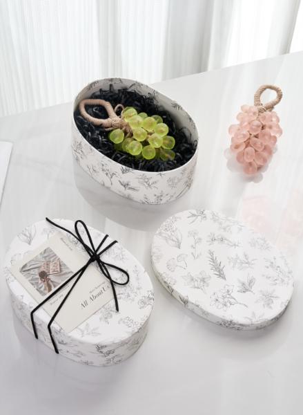 Elegant Oval Gift Box Trio Premium Grape Floral Packaging Natural Kraft Rich Burgundy Soft White Options