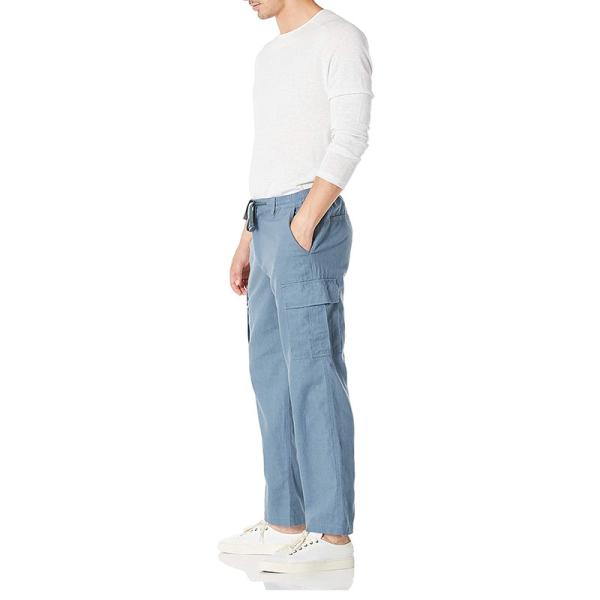 Washable Drawstring Closure Pants 44% Linen 56% Cotton Cropped Cargo Trousers Mens