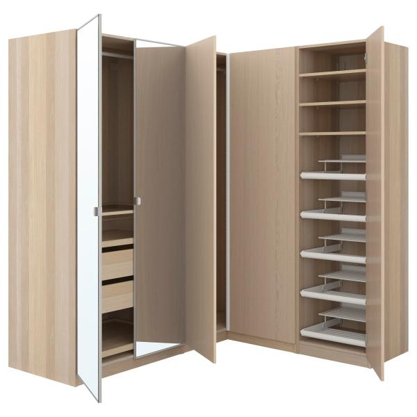 Melamine 4 Door Storage Cabinet Modern Bedroom Wood Grain Wardrobes With Drawers Mirror