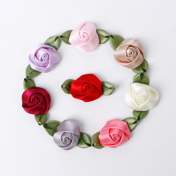 Handmade Pink Satin Ribbon Fabric Rose for Wedding Decoration by MSD Support OEM ODM