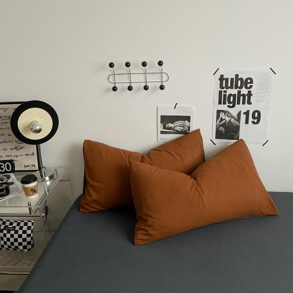 4-piece Duvet Cover Set Solid Color Washed Cotton Bedding Set for Adult and Child