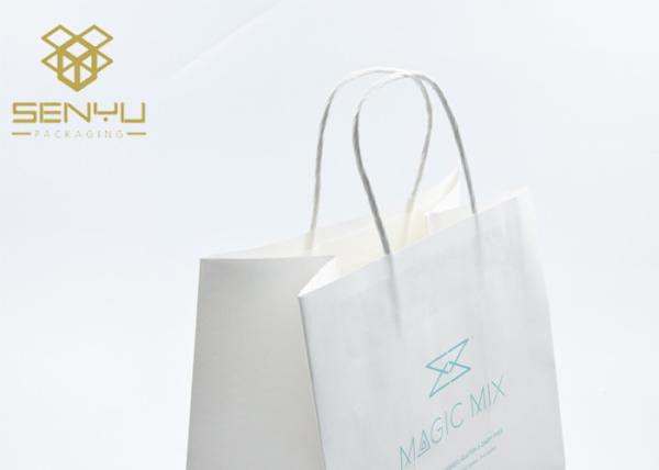 Small Printed Paper Gift Bags With Logo / Printed Ribbon Handle Bags