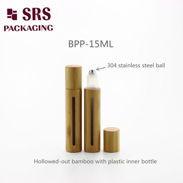 SRS Empty Cosmetic Real Bamboo Plastic Roll On Bottle 5ml 8ml 10ml 15ml