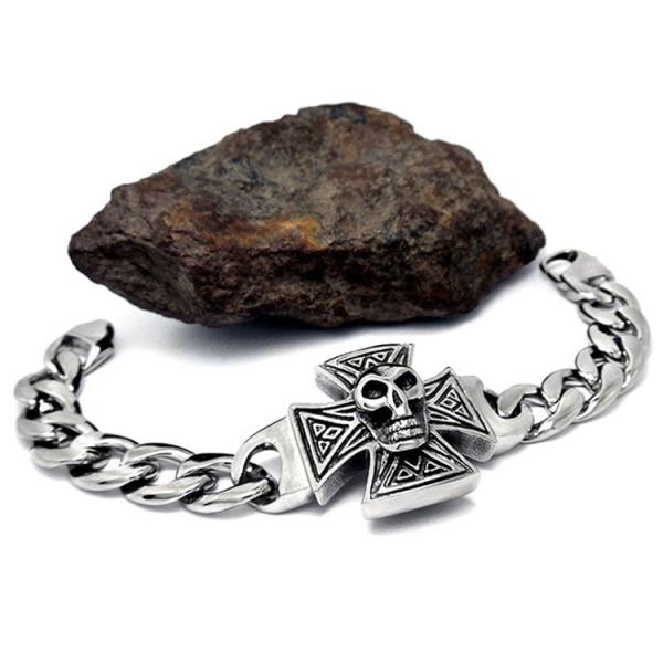 Gothic Skull Cross Stainless Steel Id Bracelet for Men Vintage Old Metal Finishing (JCE456)