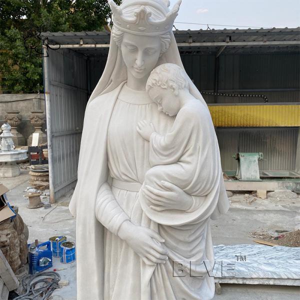 Mother Mary And Jesus Marble Sculpture Life Size White Virgin Mary Statue Stone Carving Religious Church Outdoor