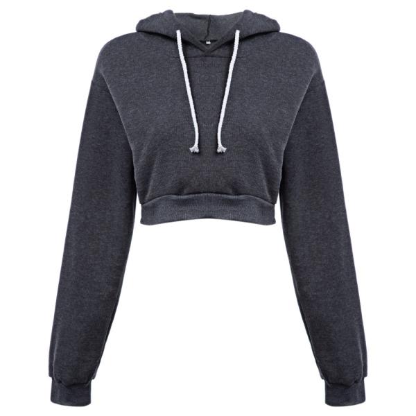 Long Sleeve  Cropped Cotton Drawstring Crop Top Hoodie Pullover