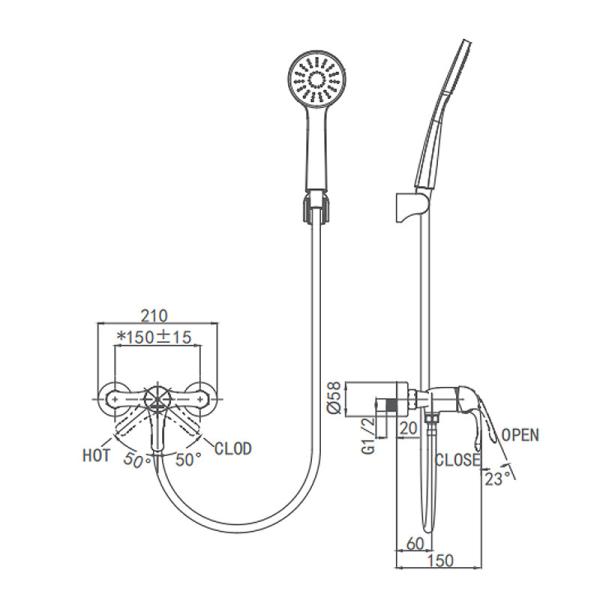 Wall Mounted Handshower Bathroom Hot Cold Water Mixer Shower Sanitary Ware China Factory