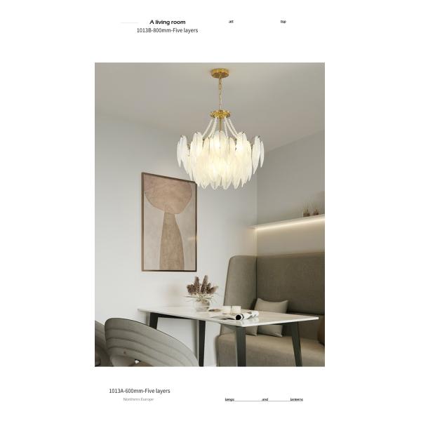 Modern Simple Pearl Feather Glass Chandelier Luxury Living Room Lamp Bedroom Dining Room White Chandelier(WHCY-253)