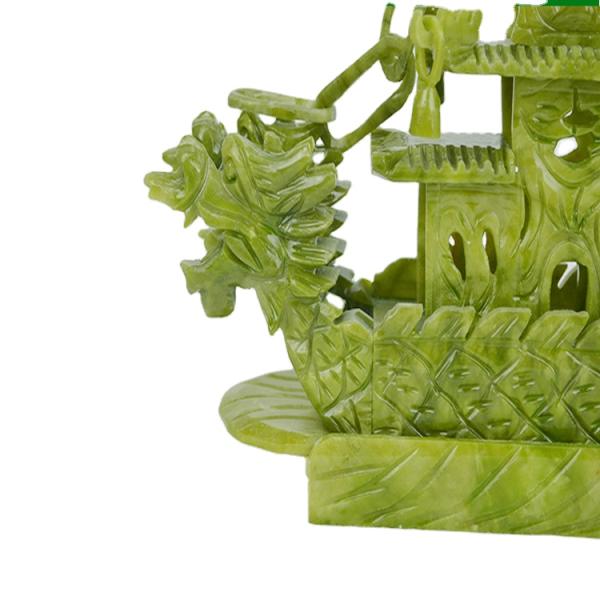 Crafted 28cm Chinese Good Luck Decoration Jade Stone Craft Dragon Boats for Ornament/Gift