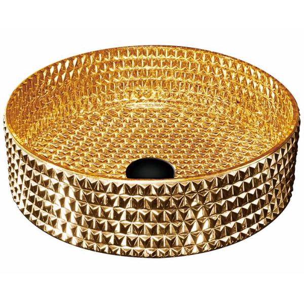 Vanity Round Bathroom Basin Chromed Gold Diamond Shape Crystal Glass