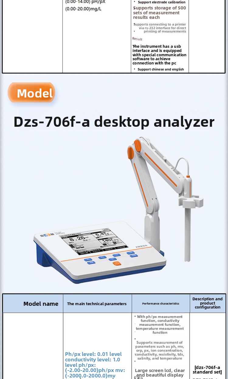 High Accuracy PH Conductivity Dissolved Oxygen Detector DZB-712F/DZB-718L Portable Multi-Parameter Analyzer China