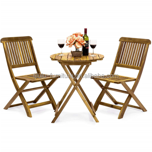 3 piezas plegables de madera de acacia Bistro Set perfecto para comer al aire libre y entretenimiento