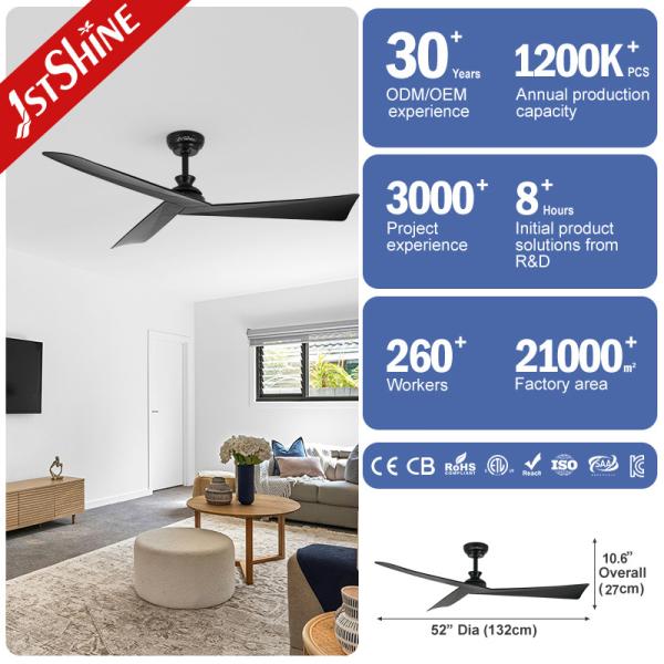 Energy Saving Smart Remote Ceiling Fan Black ABS Blades with 6 Speed and Time Setting